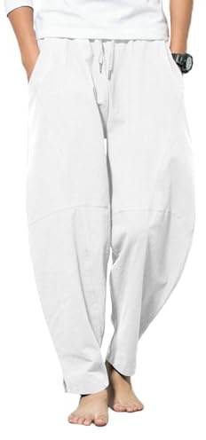 LAOARA Pantaloni di Lino Maschi Leggeri Estivi Casual con Elastico in vita per Spiaggia e Yoga
