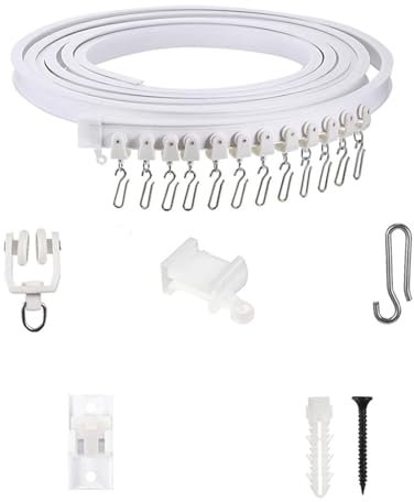 WOURRD Flexible Deckenvorhangspur Set Easy Glides Designs Weißschienen Mit Rollenhaken Für Duschfenster Und Raumteiler