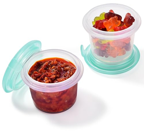 U-Taste Silicone Food Storage Containers, 60ml x 2Pcs, Aqua Sky | Stackable Kitchen Snack Box with Airtight Lid, Date Marking Circle, Freezer and Microwave Safe for Puree, Fruits, Oatmeal