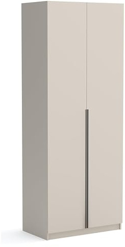 Brent - Kleiderschrank Bristol Beige 90 cm Breite, 2-türig, Mehrzweckschrank mit Einlegeböden und/oder Kleiderstange, Aufbewahrungsschrank, Modern Metallgriffe in Schwarz