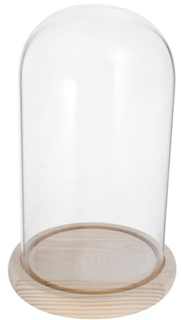 GLEAVI Campana de Cristal Transparente con Base de Madera Expositor de Decoración Vitrina para Coleccionables Diseño Elegante para Mesa 1 Juego