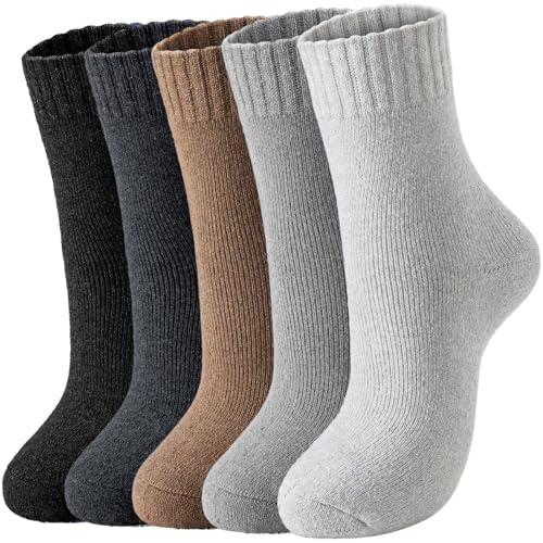 Tavaleu Merino Wool Socks for Men Women, Winter Thick Thermal Crew Socks | Mens Merino Wool Socks, 5 Pairs Warm Cozy Vintage Boot Sock, Breathable Moisture Wicking, Cushion for Outdoors Hiking Daily
