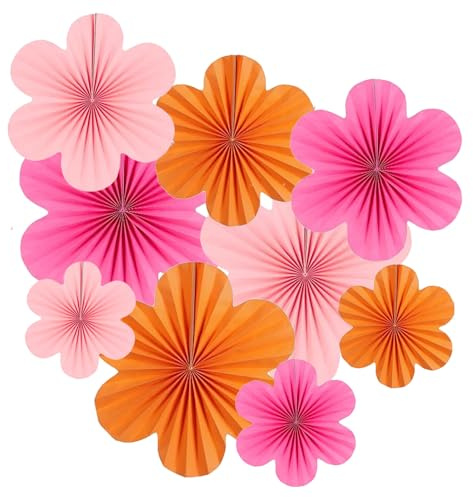 ZYOOO 9 Stück Papier Fächer Deko,Papierblumen Deko zum Aufhängen,Hanging Girlande Rosa Orange Party Deko Set für Geburtstag,Hochzeit,Baby Shower,Tea Party Deko