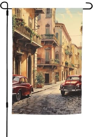 Bandera italiana de jardín con estampado de calle de doble cara para decoración exterior