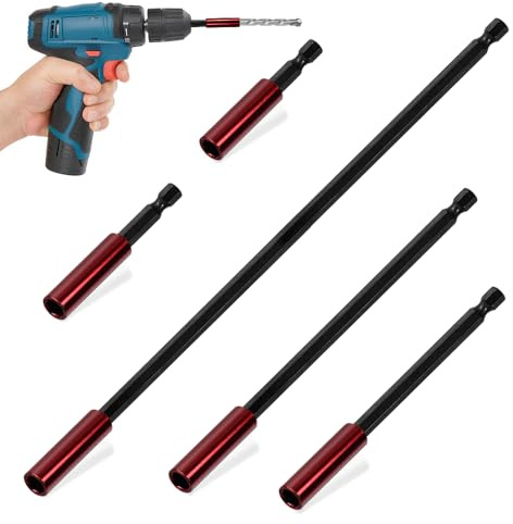 Zuxbolf 5 Pz Portainserti Magnetico da 1/4,Prolunga per Punte Magnetiche da 50/60/100/150/300 mm,Supporto Inserti per Avvitatore,Portainserti Sgancio Rapido per Avvitatore a Percussione