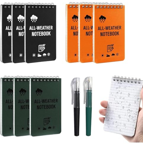 Mfqire Libreta Pequeña Impermeable A7 de Bolsillo con Espiral y Bolígrafo, Bloc de Notas Portátil, Mini Cuaderno para Viaje, Diario, Escuela, Oficina, Camping y Senderismo (Tres colores)