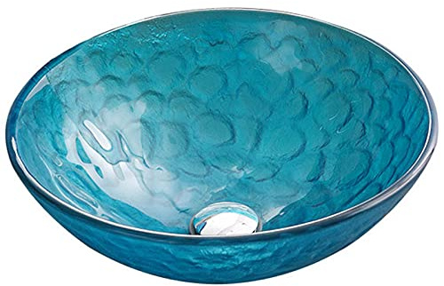 Lavandino da appoggio per Bagno, Moderno lavabo in Vetro temperato per Bagno, lavabo Rotondo da appoggio per Ristorante, Bar, Club House, Pasticceria, Blu, C