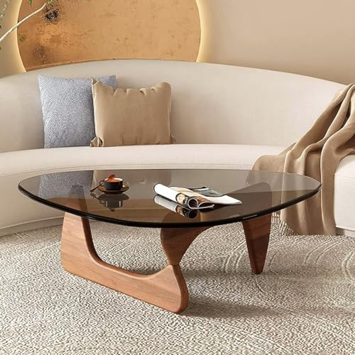 Table Basse Triangulaire avec Un piètement en Bois Massif et Un Petit élément décoratif en Verre ; Convient aux Salons familiaux et aux Bureaux.,A03,83x57x40 cm