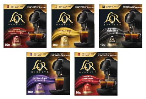 L’OR BARISTA XXL Coffee Capsules Variety Pack Blends: L'OR Extra Long Intensity 5, Double Ristretto, Double Barista Selection, Double Espresso, Extra Long Intensity 8. (Pack of 5, Total 50 Pods)