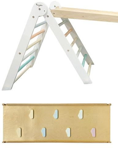 Family Nation, Triangolo Montessoriano Pikler Sunny Beach e Scivolo Montessoriano, per Bambini da 1 Anno di età, Sviluppo di Equilibrio e Agilità, Solida Struttura in Legno, Colori Atossici