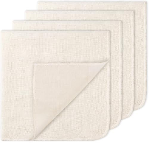 4 Stück Passiertuch Wiederverwendbar 50x50 cm, 100% Baumwolle ungebleichtes Seihtuch Mehrzweck Käsetuch für Käse, Tofu, Joghurt, Nussmilch, Saft, Suppen und Gemüse