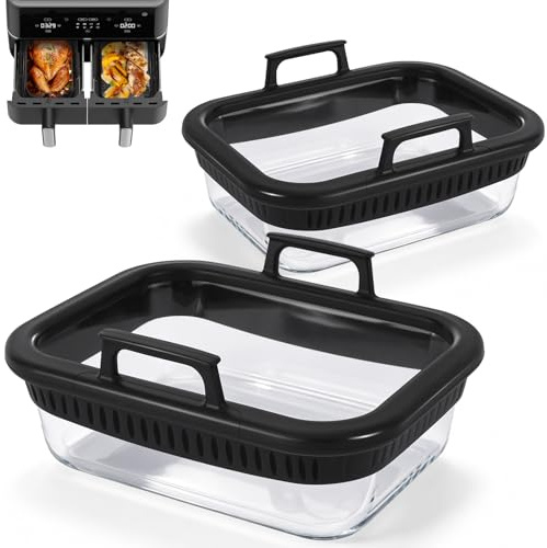 YIIFELL 2 Piezas Recipiente Air Fryer para Philips, Accesorios Airfryer Vidrio con Anillo de Silicona Extraíble, Libre de BPA, Resistente al Calor, Resistente a Los Arañazos, Lavado de Lavavajillas