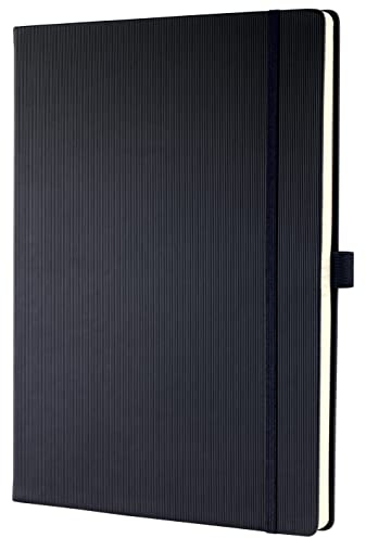 Sigel CO110 Notizbuch A4 blanko schwarz, Hardcover, 194 nummerierte Seiten, nachhaltiges Papier, mit Inhaltsverzeichnis, Stiftschlaufe, Falttasche, Gummibandverschluss, Conceptum