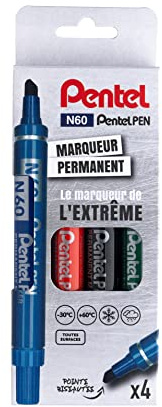 Pentel N 60 Pochette de 4 Marqueurs Assortis Noir/Bleu/Rouge/Vert