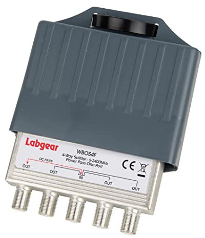 Labgear 4 Way Outdoor Coaxial Cable Splitter, F Type 5-2400MHz, Class A Screened, Weatherproof Box with Zinc Diecast Housing Ideal for Aerial & Satellite Signal Distribution