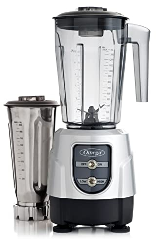 Omega Juicers Omega BL390S 1-HP Blender, Tritan Copolyester and Stainless Steel Container Combo Pack, Silver, 48-Ounce