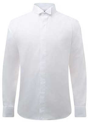 Dobell Mens White Tuxedo Dress Shirt Regular Fit Wing Collar Double Cuff Plain Fly Front-16.5