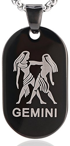 DonDon Collana Unisex con Ciondolo Segno Zodiacale in Acciaio Inox 52 Argento e Nero in Sacchetto di Velluto - Gemelli