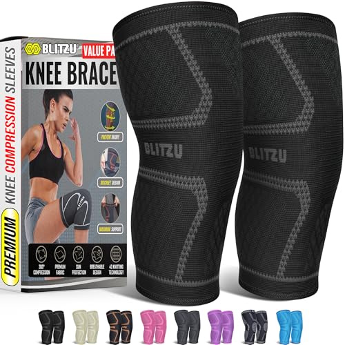 Knee Brace for Meniscus Tear 2 Pack, Knee Compression Sleeve for Men and Women, Knee Support for Arthritis, Swelling, Inflammation, ACL, Pain Relief, Running, Workout, Sports and Recovery Black M