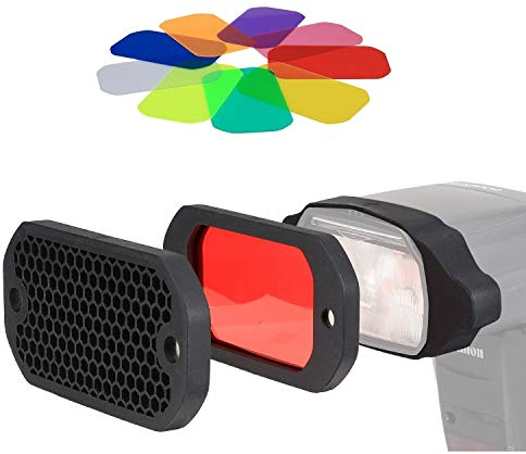 PHOLSY Wabenmuster Universal Blitz Filter Kamera Blitz Gels Beleuchtungsfilter Farbfolien Gitter und Farbiges Gel Filterset mit dem Magnetischen Stapelbaren System und Farbe Korrektur für Speedlite