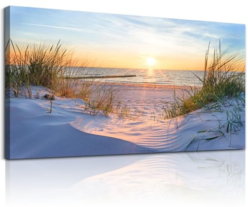 MHARTK66 Wall Decor for Living Room Large Canvas Wall Art for Bedroom Modern Office Pictures Blue Sun Beach Grass Ocean Landscape Paintings Canvas Art Prints Home Decorations