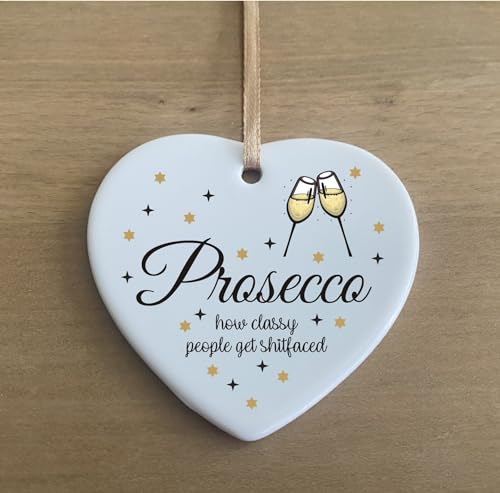 the grafix studio Prosecco Alcohol Funny Quote Ceramic Heart Shape Plaque Gift Sign cr95