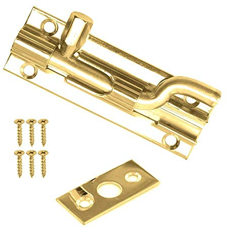 Merriway BH06962 Swan Neck Cranked Door Bolt Slide, 75mm (3 inch), Gold Tone