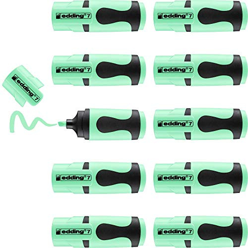 edding 7 Mini Textmarker - pastellgrün - 10 highlighter pens - Keilspitze 1-3 mm - Textmarker klein in trendigen Farben - für Bullet Journal, Schule, Uni oder Büro
