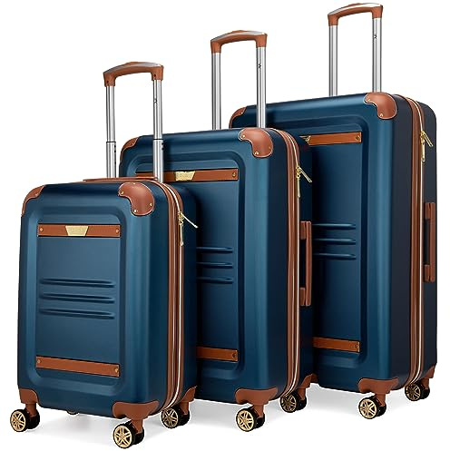 19V69 Italia trolley Vintage 3 Piece Expandable Retro Spinner Wheels Luggage/Suitcase Set (Blue)