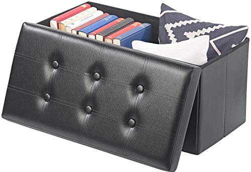 infactory Sitztruhe: Faltbare 2in1-Sitzbank & -truhe, 80 l, bis 300 kg, Kunstleder, schwarz (Falttruhe, Aufbewahrungstruhen Kinder, CD)
