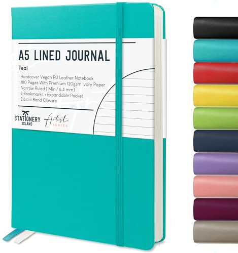 STATIONERY ISLAND Notizbuch A5 Liniert, Journal Hardcover mit 120 g/m² Dickem Papier, 180 Seiten Tagebuch, Notebook a5 für Mädchen, Reisetagebuch, Planen, Lernen, Schreiben
