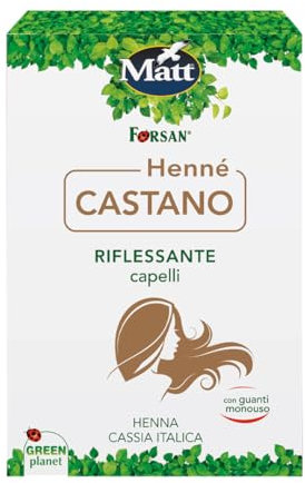 Matt, Hennè Castano, Riflessante Capelli a Base di Henna e Cassia Italica, 100% Naturale, Rafforza i Capelli, Utile per Coprire i Capelli Bianchi, 2 Buste Monodose da 50 g