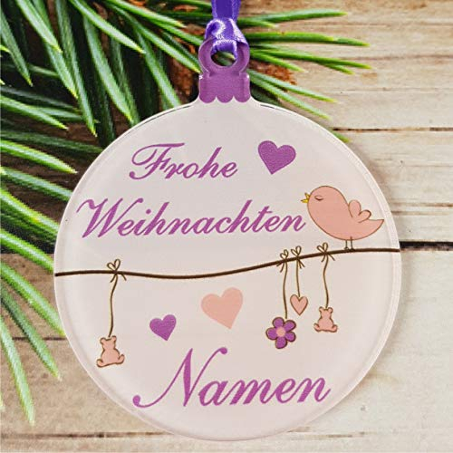 Gravure Events Christbaumkugel mit Namen – Frohe Weihnachten – Personalisierte Weihnachtskugel mit Name. Personalisiertes Geschenk. – Kugel - Christbaumschmuck - Weihnachtsbaumkugeln DSL