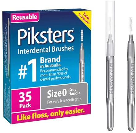 Piksters Interdental Brushes, 35 pk, Size 0, Interdental Tooth Brush for Very Tight Gaps, Gum Soft Bristles for Plaque Removal, Safe for Braces