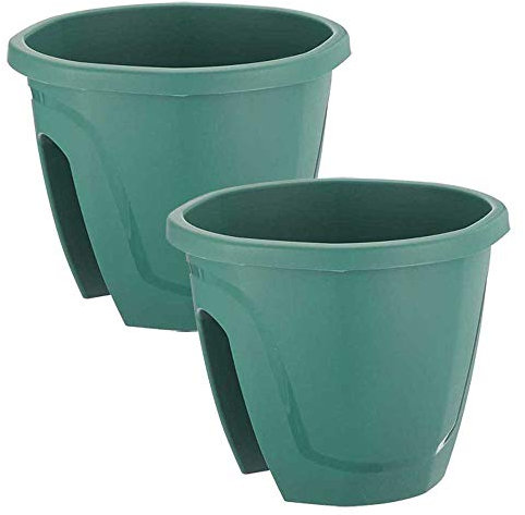 Serinova Jardinera Barandilla Balcón, Set 2 Unidades, 29 cm, 7,5 litros, Maceta Colgar (Verde)