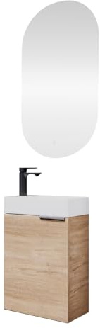 Planetmöbel Waschtischunterschrank mit Spiegel | Badmöbel Set 40cm für Badezimmer Gäste WC Sonoma Eiche