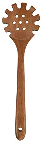 BESTonZON Nudellöffel aus Buchenholz mit Hitzeisolierendem Griff und Antibrennbarem Design Praktische Nudelkelle für Küchenzubehör und Pasta Servieren