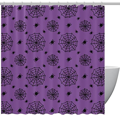 Rideau de douche pour Halloween - Motif araignée et toile d'araignée - Imperméable - Coloré - Taille standard - 168 x 183 cm