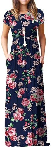 GRECERELLE Womens Maxi Dress Ladies' Summer Casual Short Sleeve Long Dresses with Pocket for Daily, Holiday, Travel, Maternity