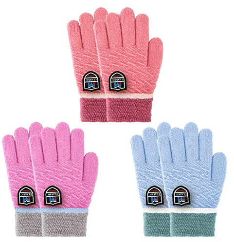 Migliore Wear Winter Kinder Handschuhe, 3 Paar Vollfinger Handschuhe für Jungen und Mädchen, Warme Strickhandschuhe Stretch für 4-10 Jahre