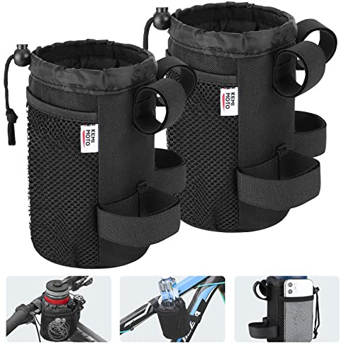 KEMIMOTO Fahrrad Flaschenhalter, Getränkehalter Fahrrad, Wasserflaschenhalter, Getränkehalter für Kinderwagen, Trinkflaschenhalter Fahrrad mit Netztaschen für MTB, Folding, Rennräder, Rollstuhl