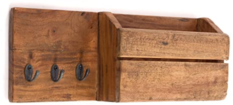 DESIGN DELIGHTS SCHLÜSSELBRETT Lino | 50x19x11 cm, Mahagoni Holz | Wandregal mit Haken und Ablage, Wandgarderobe, Schlüsselhaken