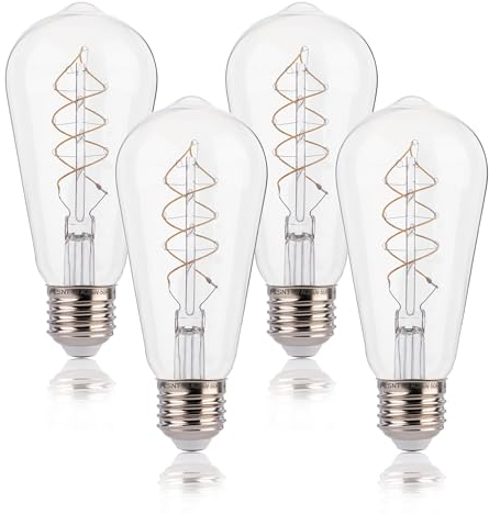FLSNT LED Edison Light Bulb, ST58 E27 Vintage Light Bulbs, Dimmable 4W Spiral Thin Filament, Decorative Antique Screw Lamp, 40W Equivalent, 2200K, Clear Glass, 4 Pack