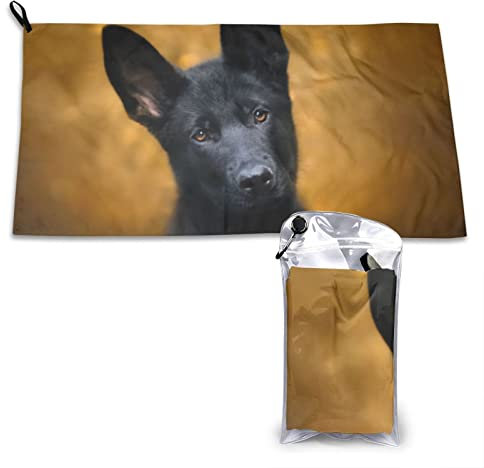 AROONS Schnell trocknendes Handtuch mit Tasche – schwarzer Deutscher Schäferhund, bedruckt, super saugfähig, Mikrofaser, Reise-Sporthandtücher, 80 x 40 cm