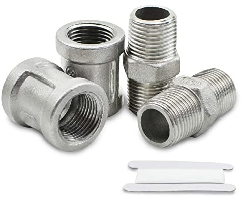 Bwintech 4 Stück 1/2 bis 1/2 BSP Innengewinde & Außengewinde Edelstahl 304 Hex Nippel & Hex Kupplungsstecker für Rohrverbindungskonvertierung