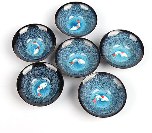 HonHeam Kiln Glasierte Keramik-Teetassen - 33,5 ml Kung Fu Porzellan Winzige Teeschalen, Chinesische Retro-Kleine Tassen, Set Mit 6 (B)