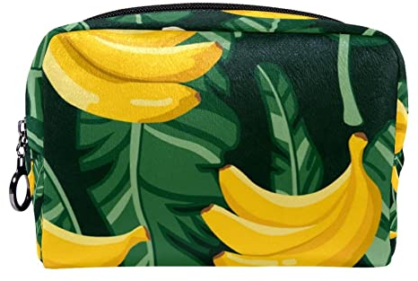 Kleine Make up Tasche für Geldbörse, Reise Kosmetiktasche, Make up Tasche, tragbar, vielseitig, Reißverschlusstasche für Frauen,Cartoon Bananenbaum Tropische Blätter