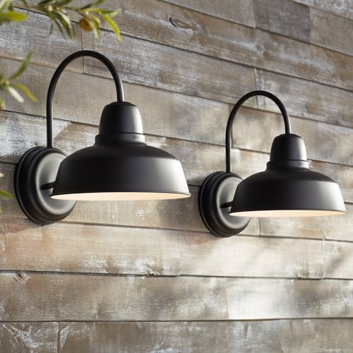 John Timberland Urban Barn Rustic Industrial Farmhouse Outdoor Wall Light Fixtures Set of 2 Black Metal Gooseneck Arms Downlight 13 for Post Exterior Deck House Porch Yard Patio Garage Garden