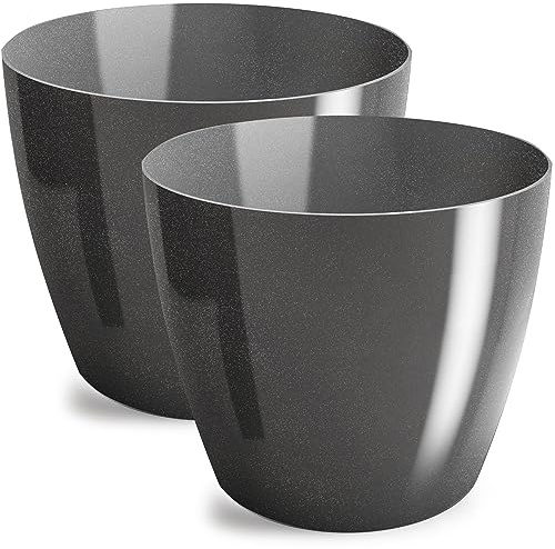 PECZEKO Blomkruka glänsande, planteringskruka av ytterkruka plast dekorativ kruka för, stora och små växter, set om 2 blomkrukor, blomkruka örtkruka, (2-pack) grafit, ø 20 cm