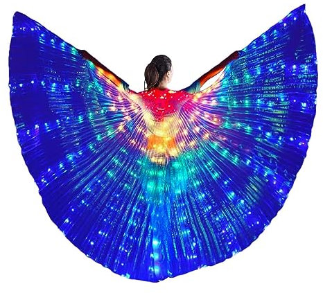BUNIQ Bauchtanz LED Engelsflügel - 360-Grad-Performance-Requisiten LED-Flügel - Bar-Bauchtanz-Licht-Up-Bühnenbekleidung, LED-Schmetterlingsumhang für Rollenspiele, Weihnachten, Halloween-